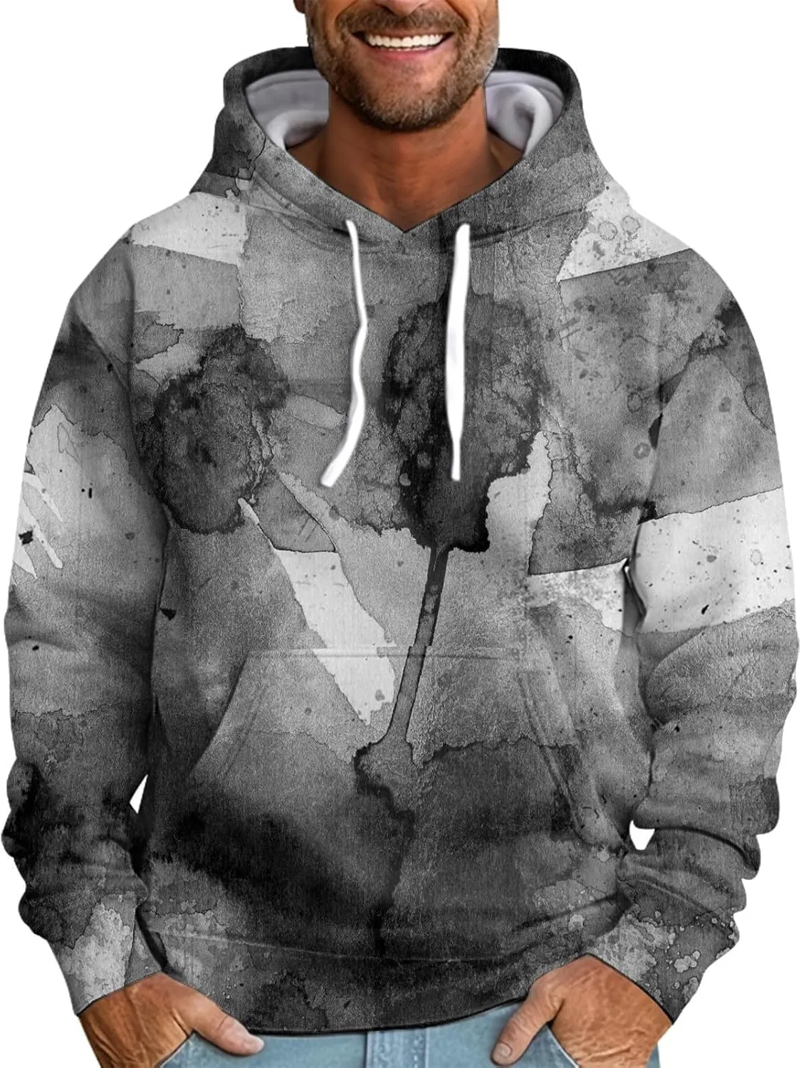 2025 Fashion Hoodies for Men Long Sleeve Workout Athletic Sweatshirt Casual Printing Hooded Pullover Tops with Pocket