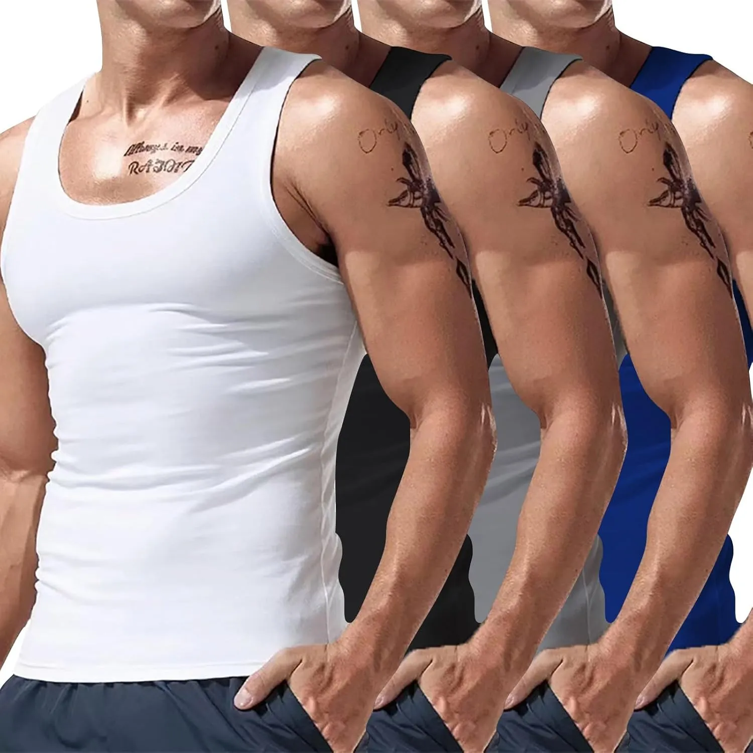4 Pack Men's Athletic Compression Shirts Sleeveless Workout Slimming Tank Tops Sports Base Layer Running Basketball