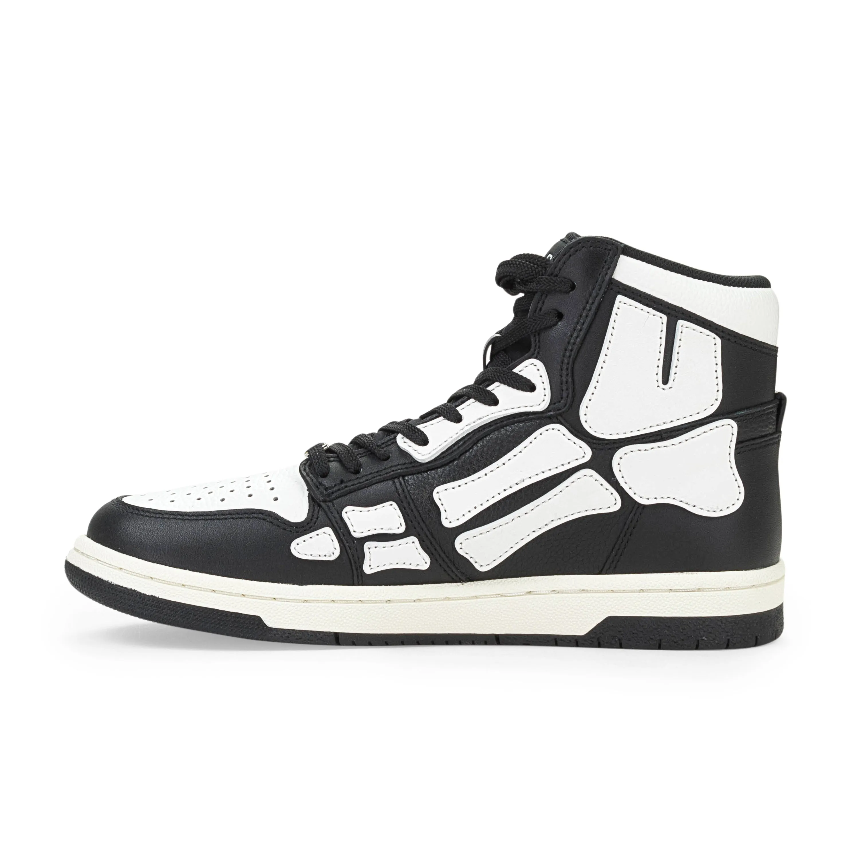 AMIRI LEATHER PANELLED SKEL BLACK WHITE HI-TOP SNEAKERS