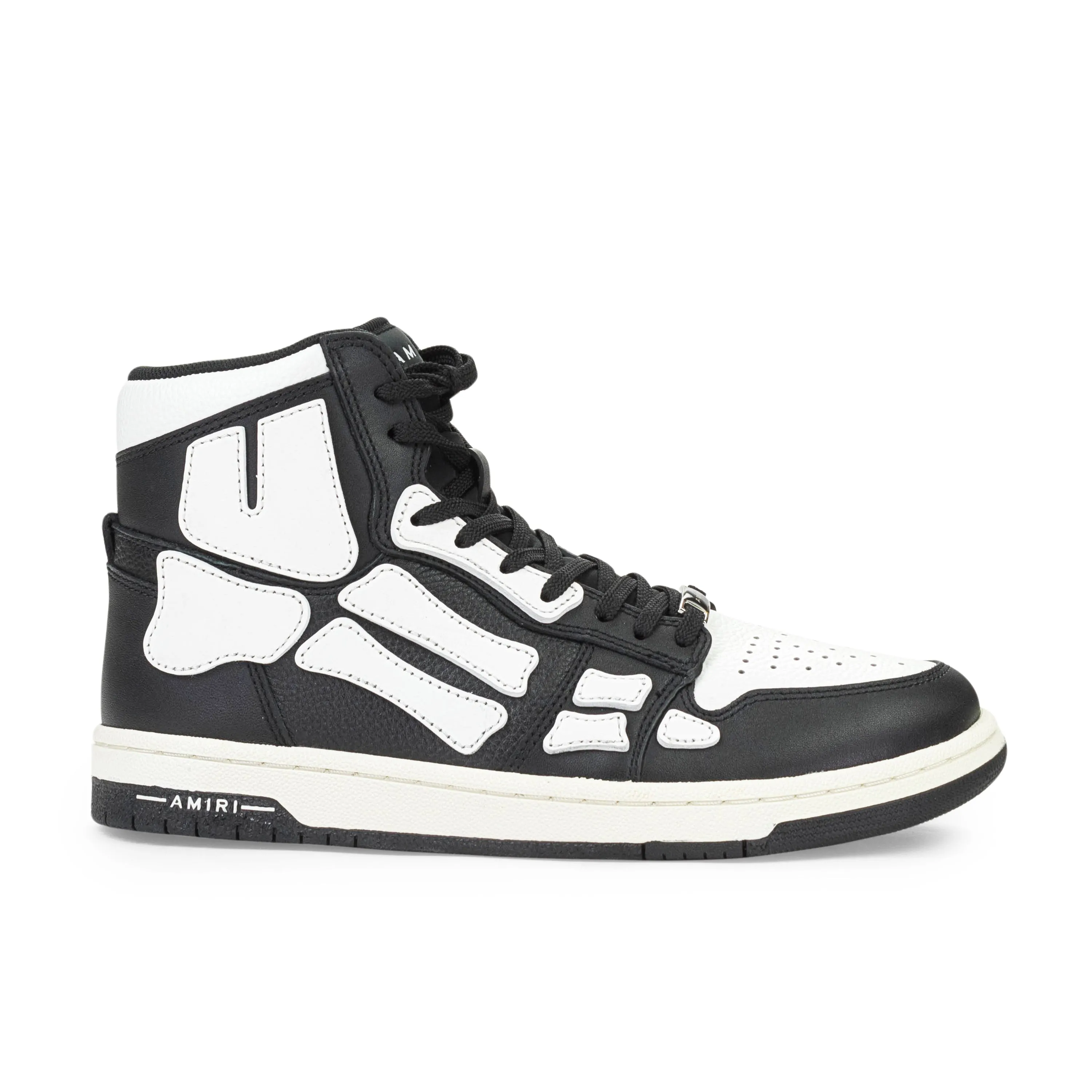 AMIRI LEATHER PANELLED SKEL BLACK WHITE HI-TOP SNEAKERS