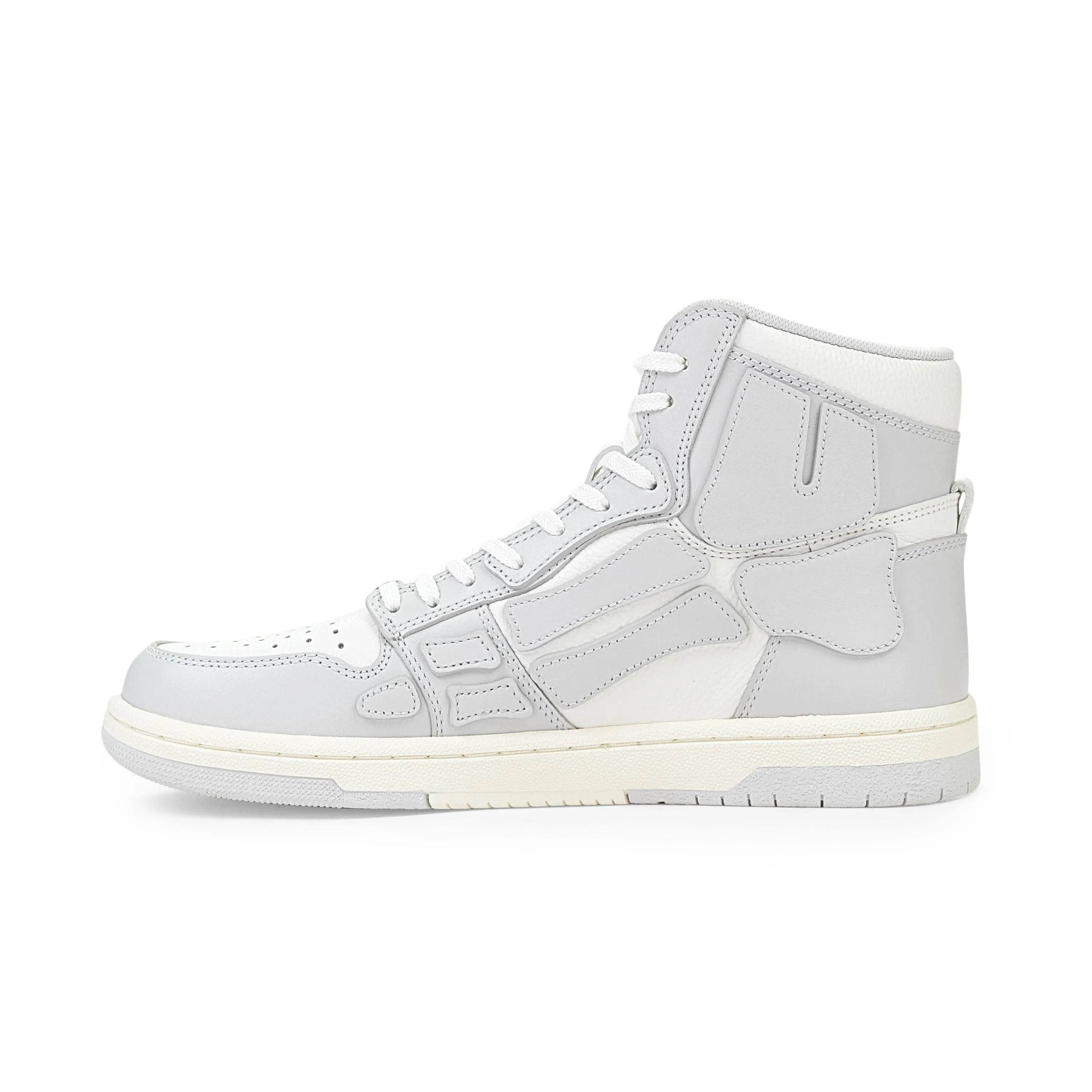 AMIRI LEATHER PANELLED SKEL PELLE BIANCA HI-TOP SNEAKERS