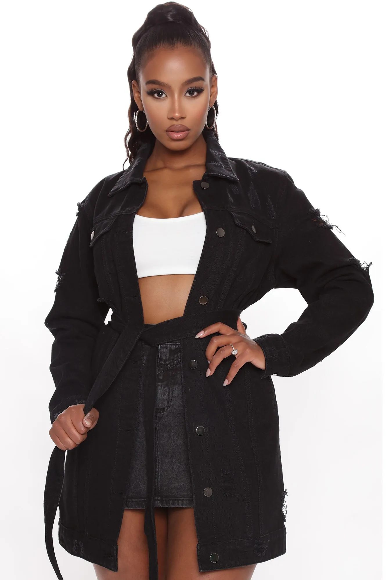 Back Stage Denim Trucker Jacket - Black