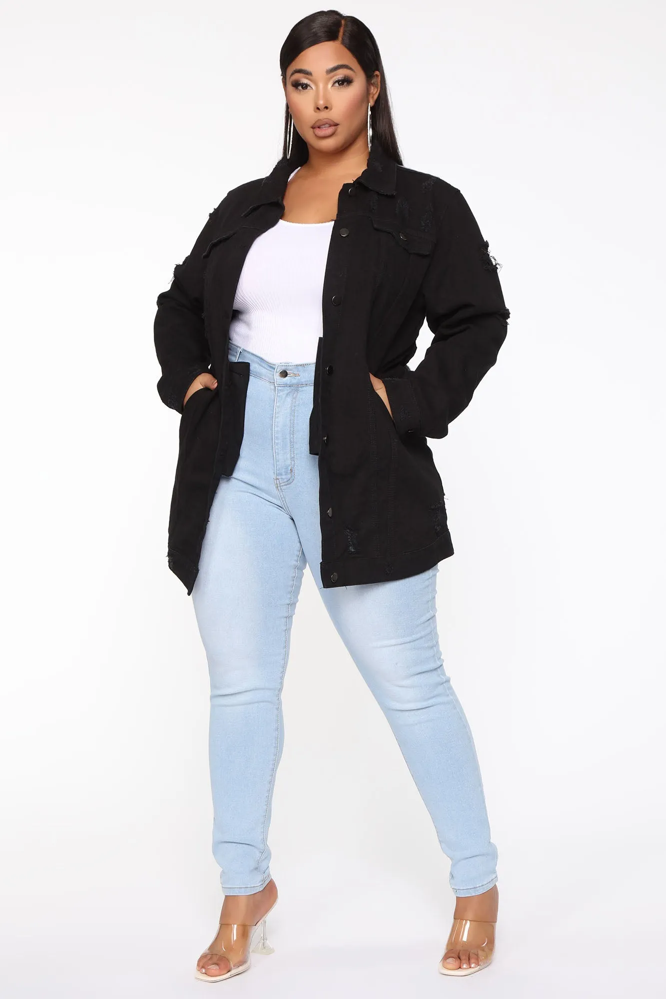 Back Stage Denim Trucker Jacket - Black