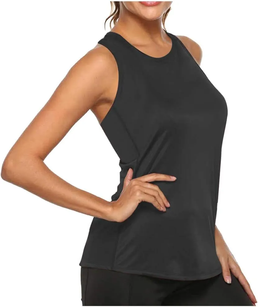 Backless Tank Tops for Women Sleeveless Quick Dry Summer Workout Athletic Running Shirts Loose Stretch Muscle Tank Yoga Shirt