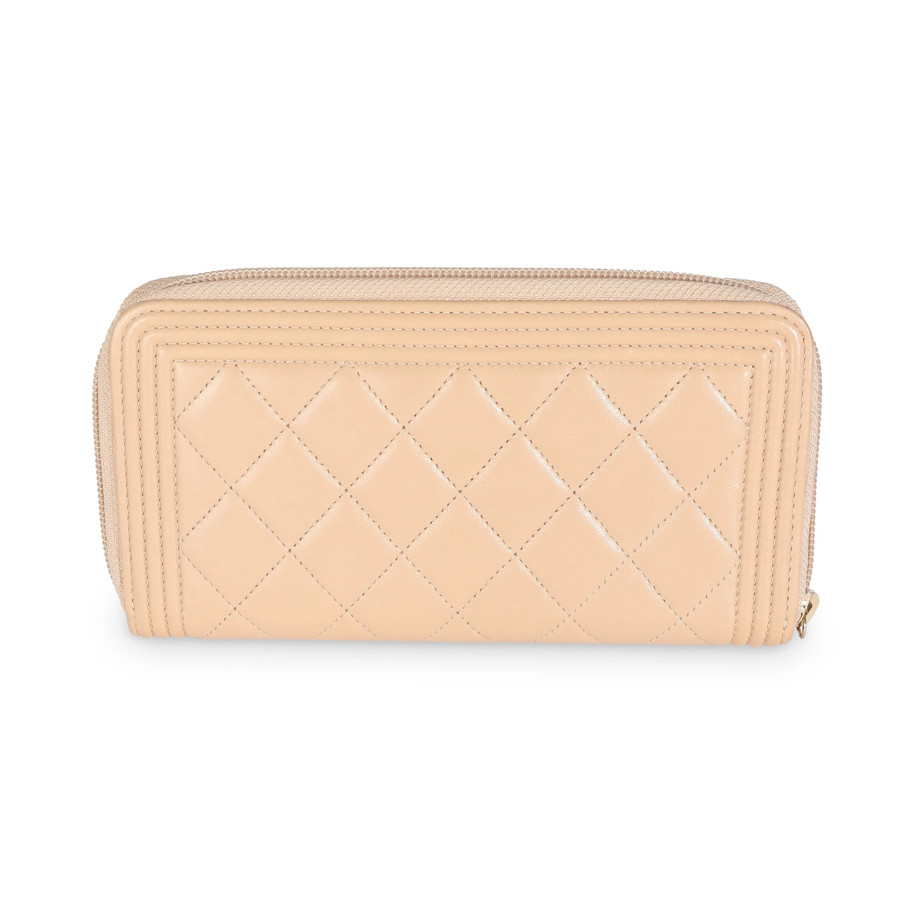 Beige Quilted Lambskin Zip Around Boy Wallet