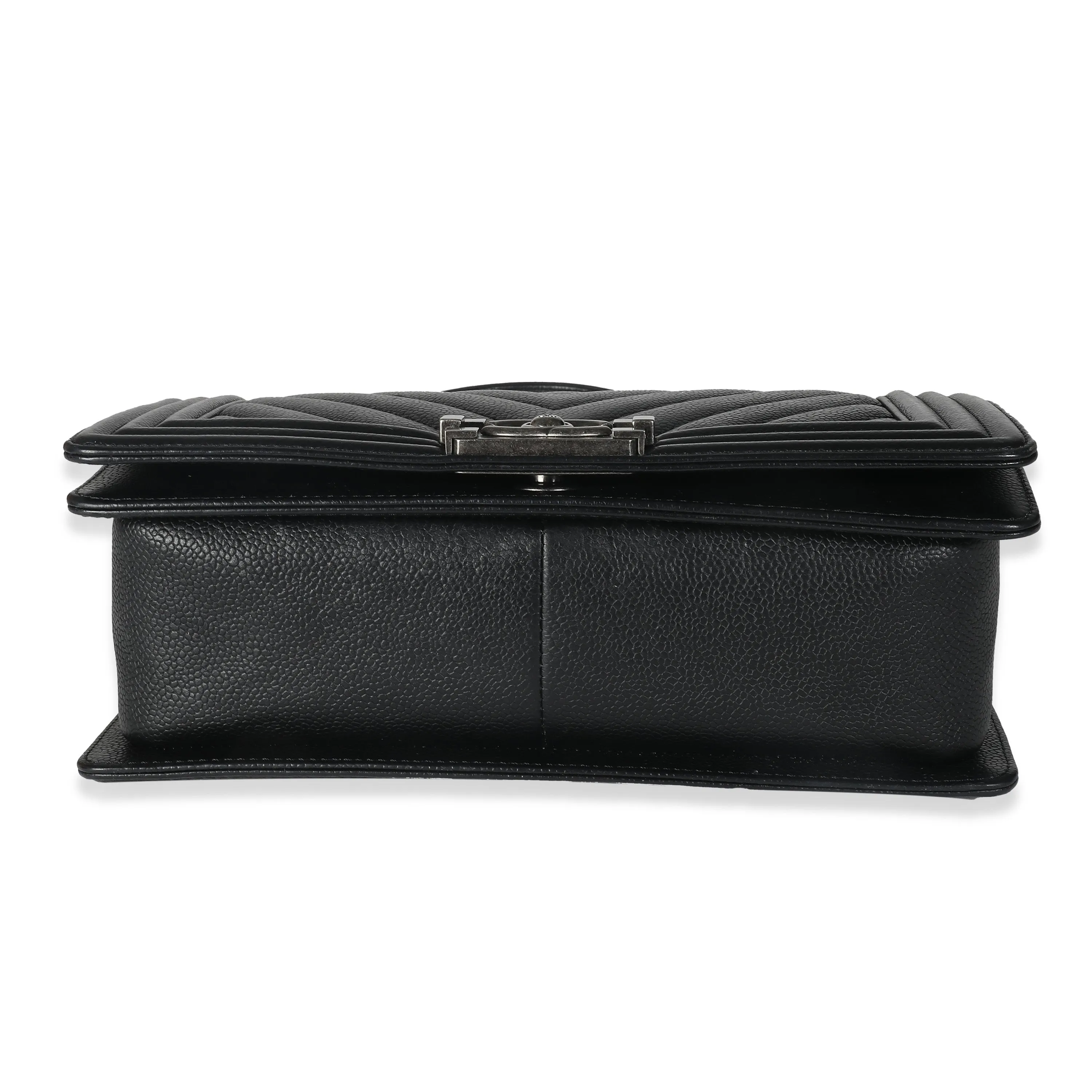 Black Chevron Quilted Caviar Medium Boy Bag