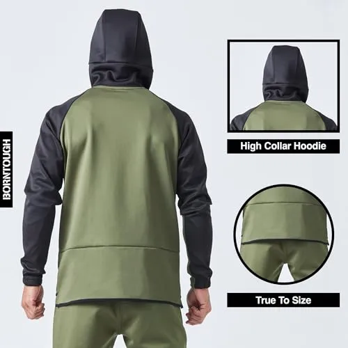 Born Tough Gym Workout Hoodie for Men, Athletic Track Jacket, Mens Gym Hoodie, Black Full Zip-Up Hoodie Running, Bodybuilding