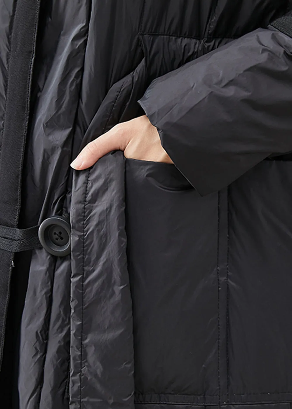 Casual Black Oversized Tie Waist Duck Down Down Coats Winter ML2517