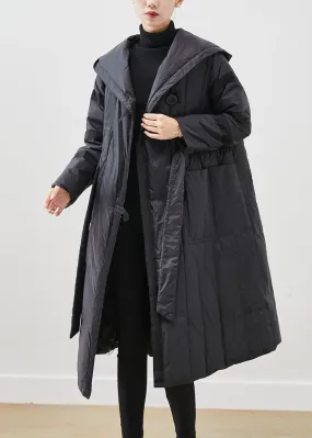 Casual Black Oversized Tie Waist Duck Down Down Coats Winter ML2517