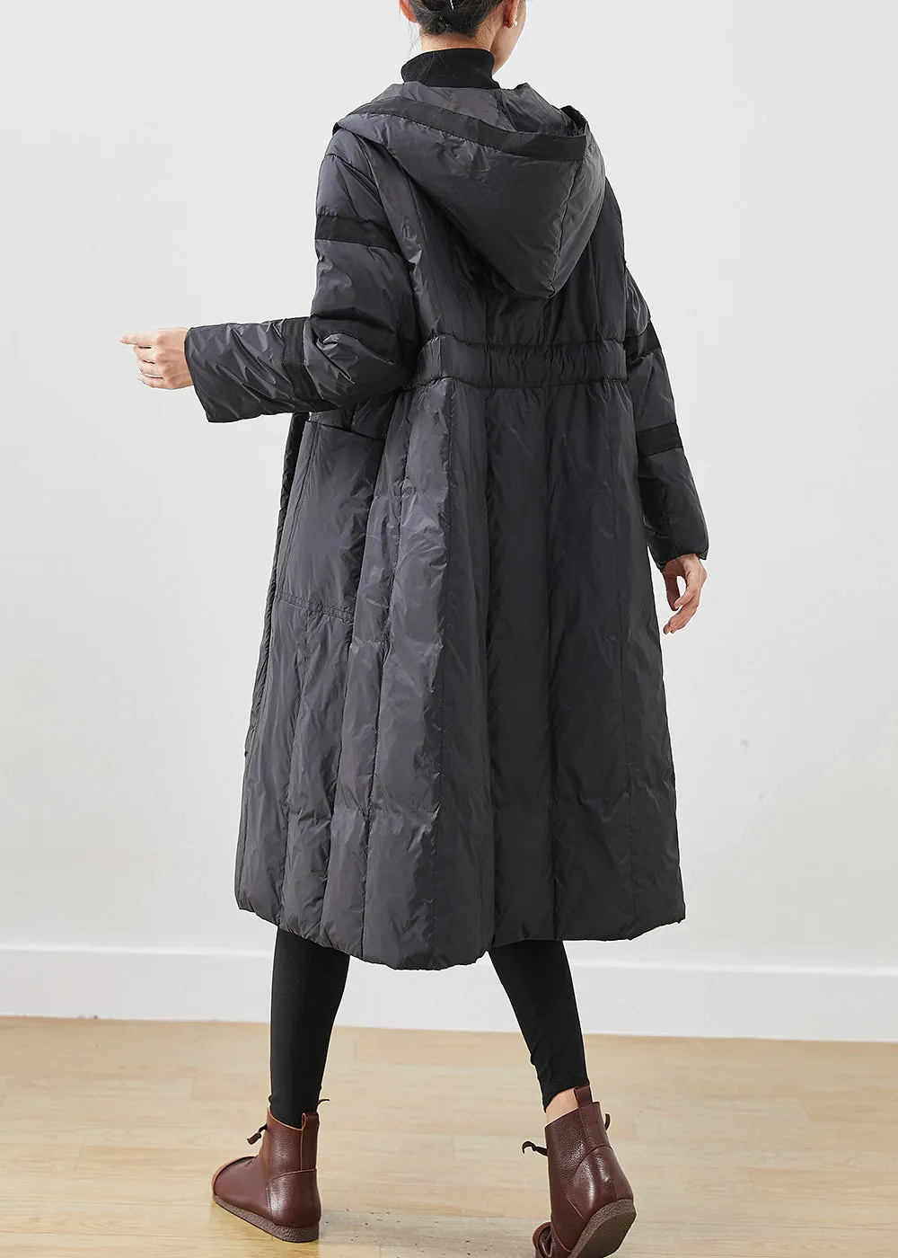 Casual Black Oversized Tie Waist Duck Down Down Coats Winter ML2517