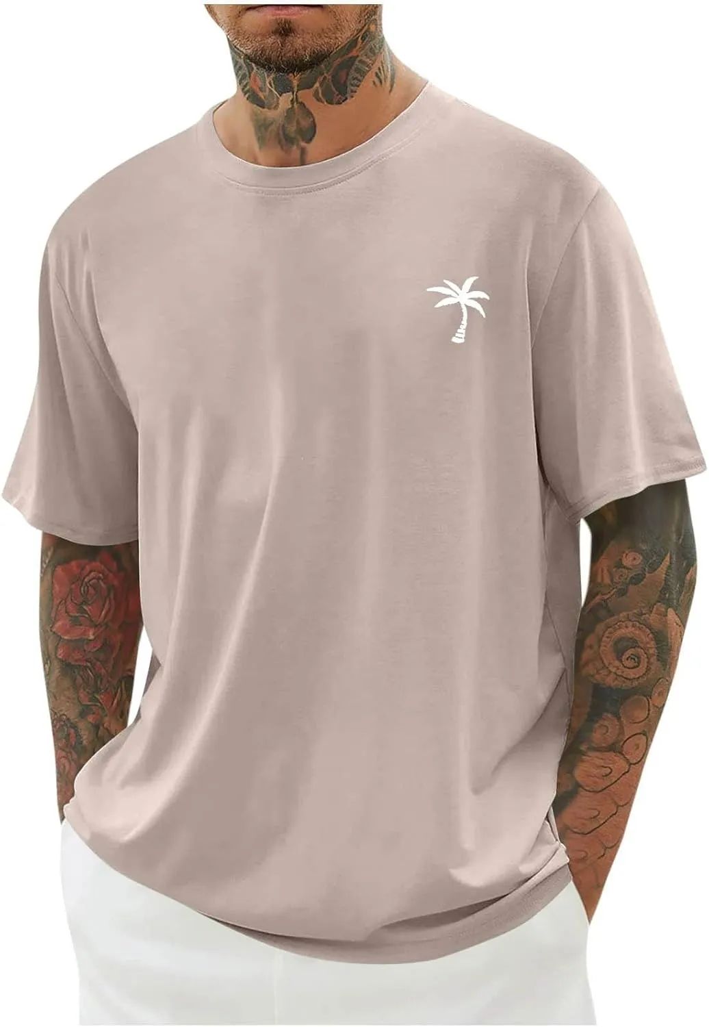 Casual Short Sleeve T-Shirts for Men Regular Fit Crewneck Running Workout Tops Hipster Palmshadow Graphic Summer Tees