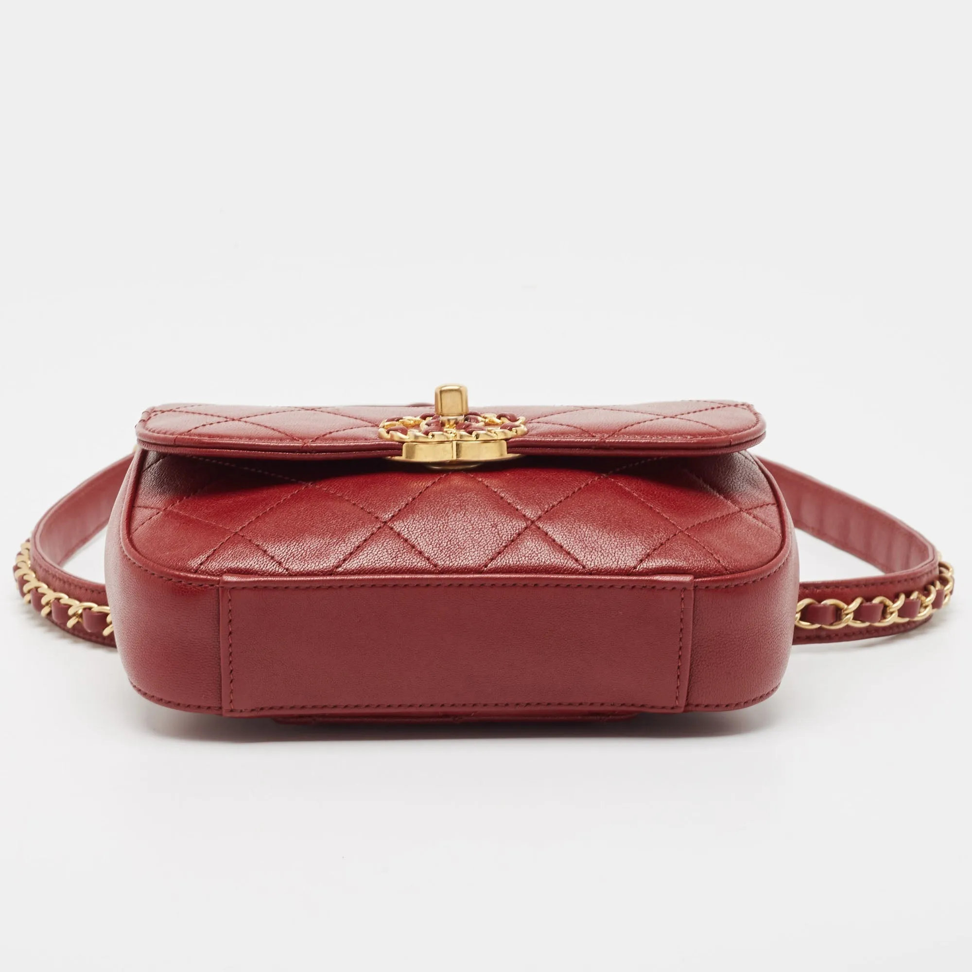 CHANEL Dark Red Quilted Leather CC Flap Belt Bag