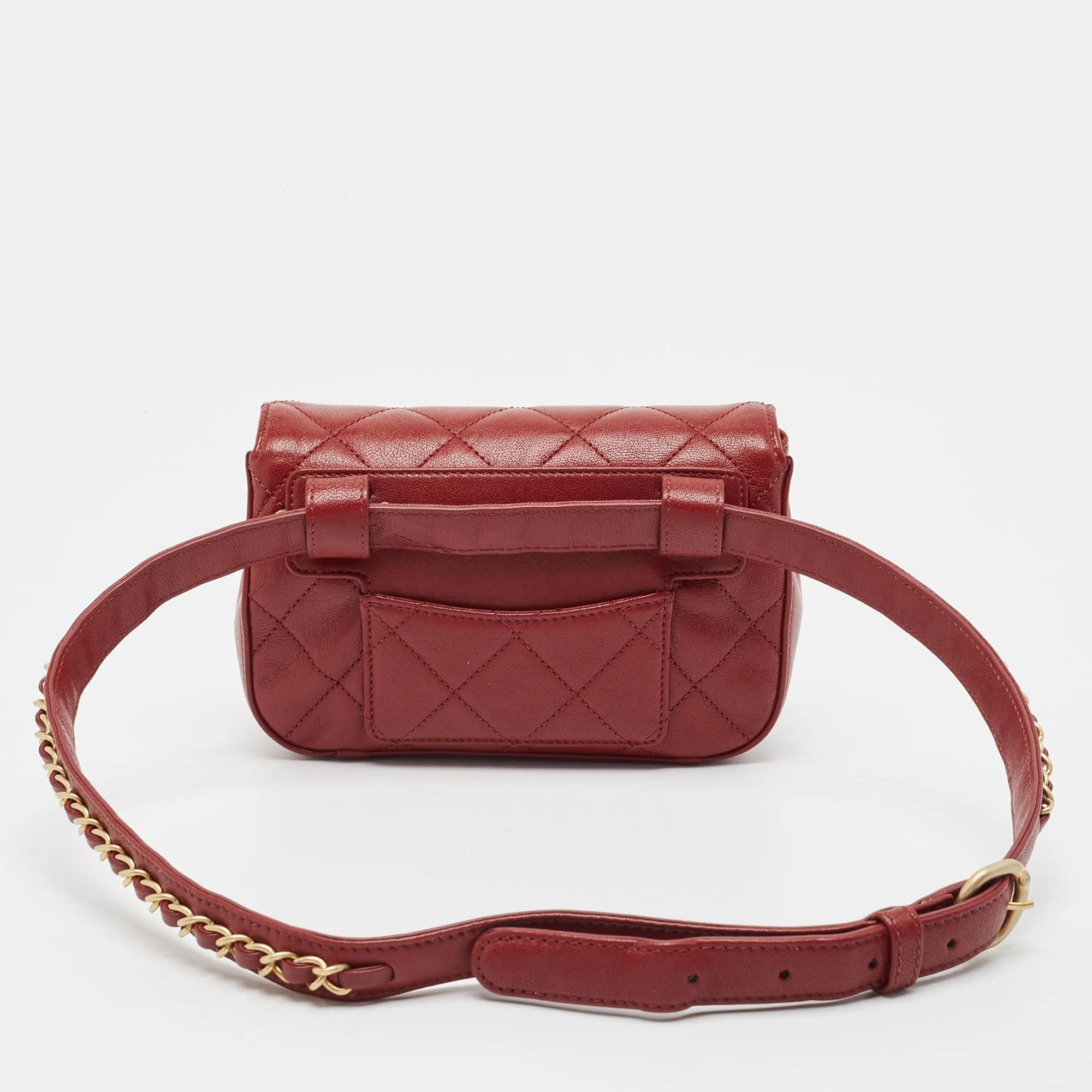 CHANEL Dark Red Quilted Leather CC Flap Belt Bag