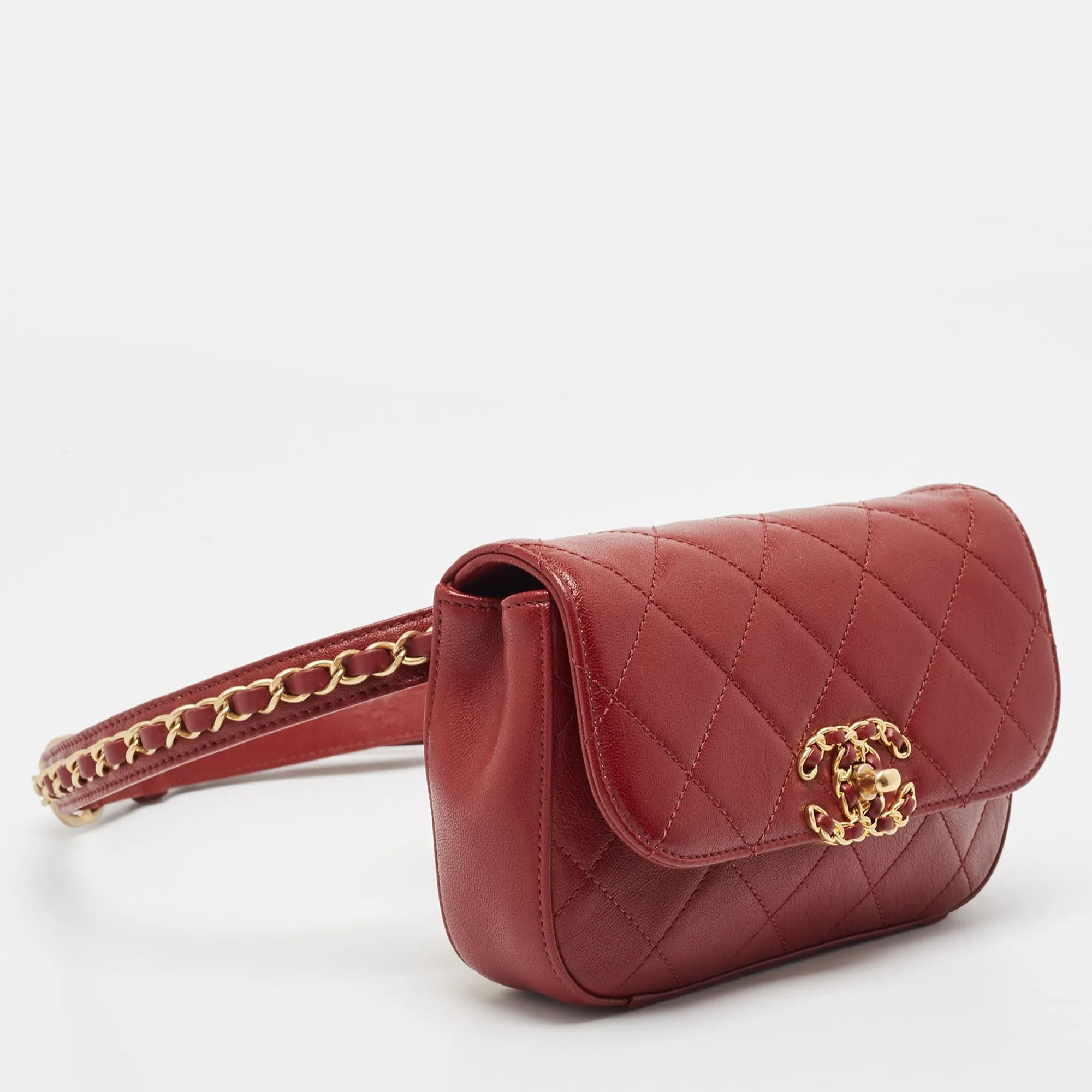 CHANEL Dark Red Quilted Leather CC Flap Belt Bag