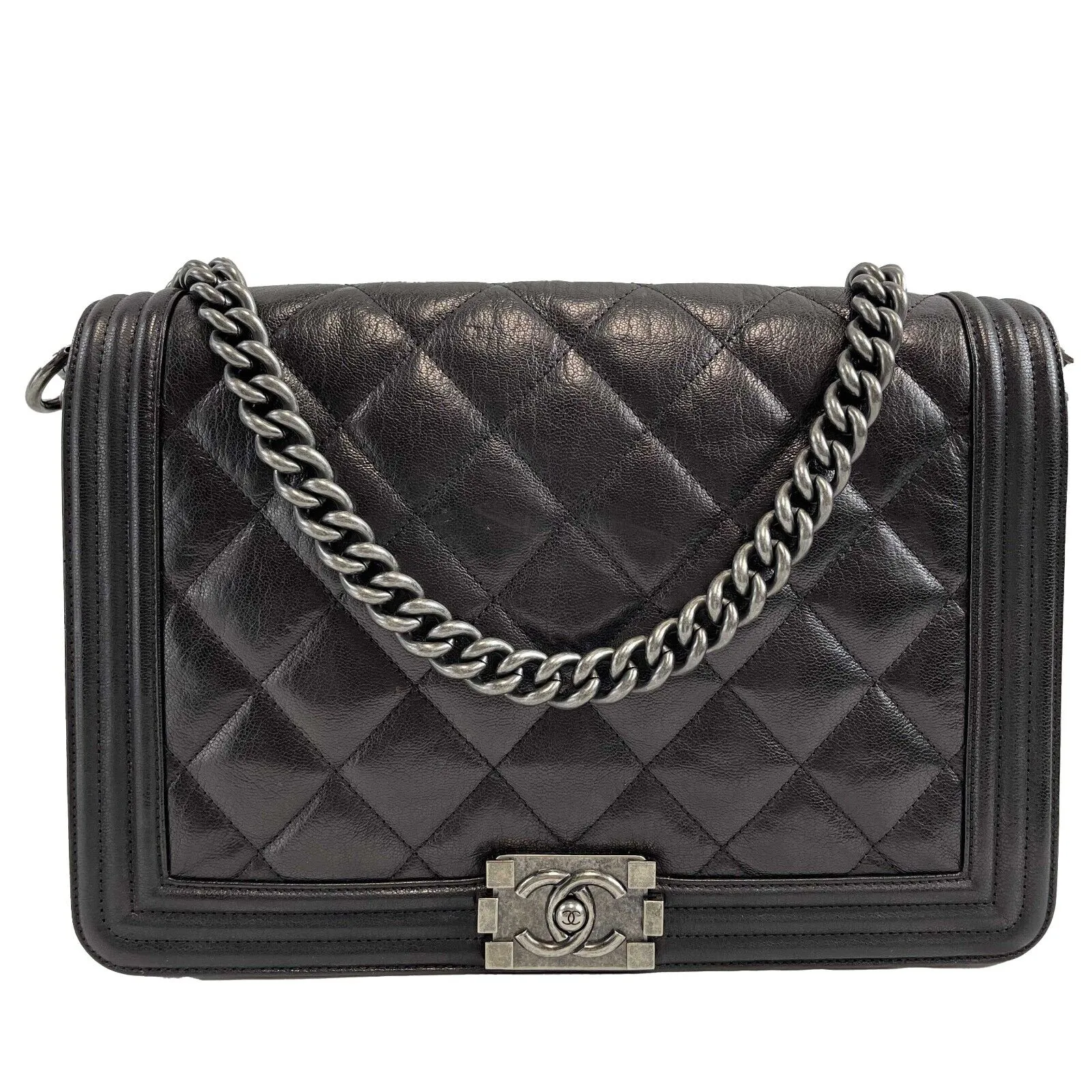 CHANEL Double Stitch Boy Flap Medium Quilted Calfskin Black Handbag