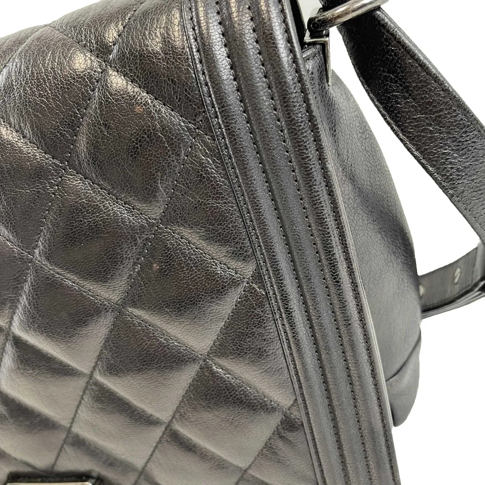 CHANEL Double Stitch Boy Flap Medium Quilted Calfskin Black Handbag
