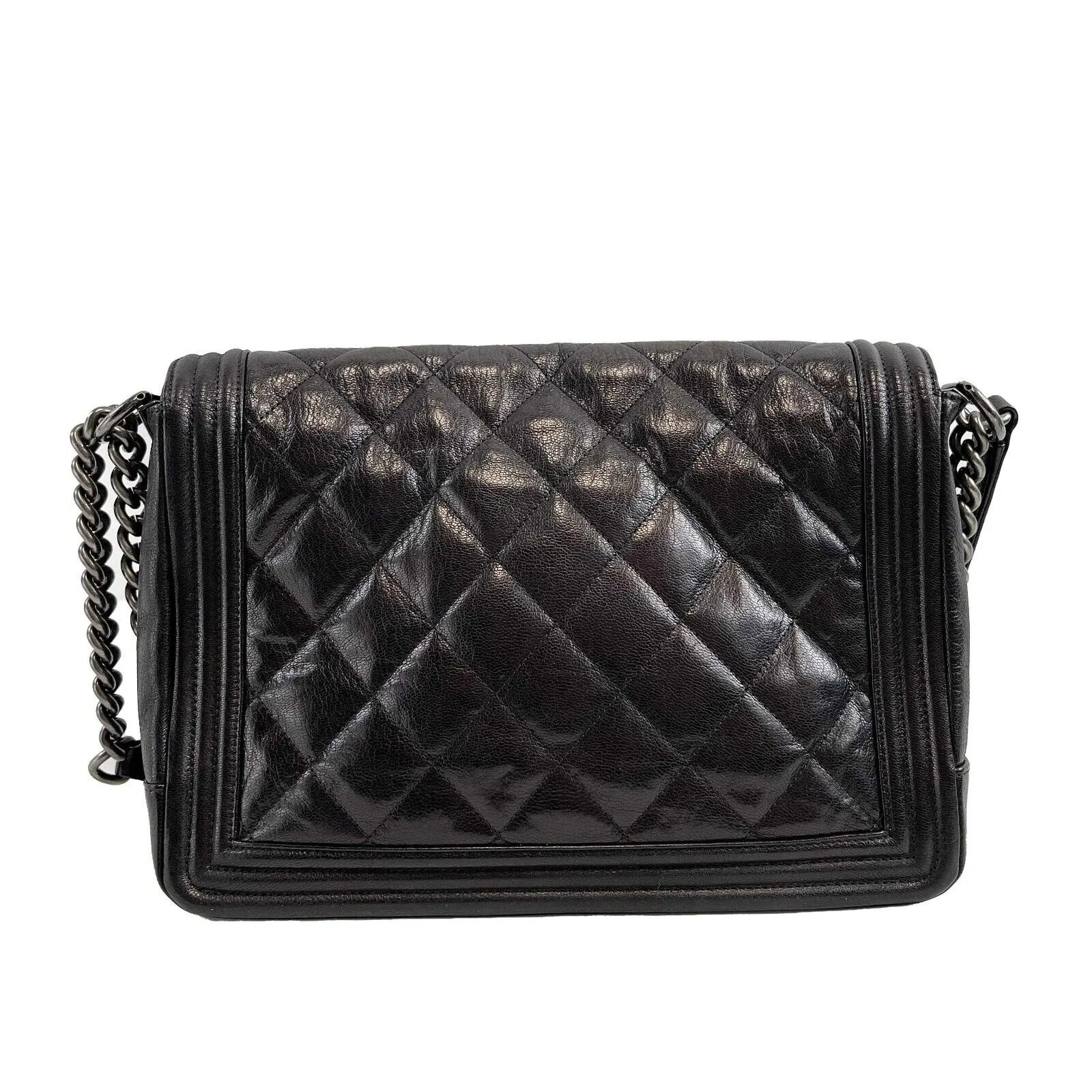 CHANEL Double Stitch Boy Flap Medium Quilted Calfskin Black Handbag