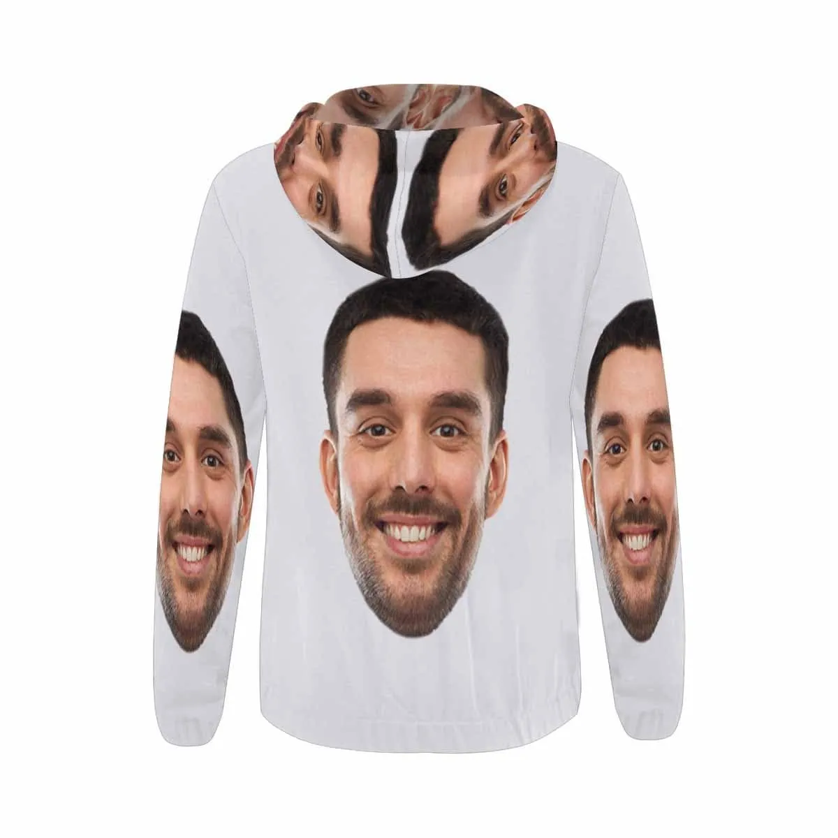Custom Boyfriend Face Full Zip Hoodie Gray Women's All Over Print Personalized Zipper Hoodie with Husband Face for Him