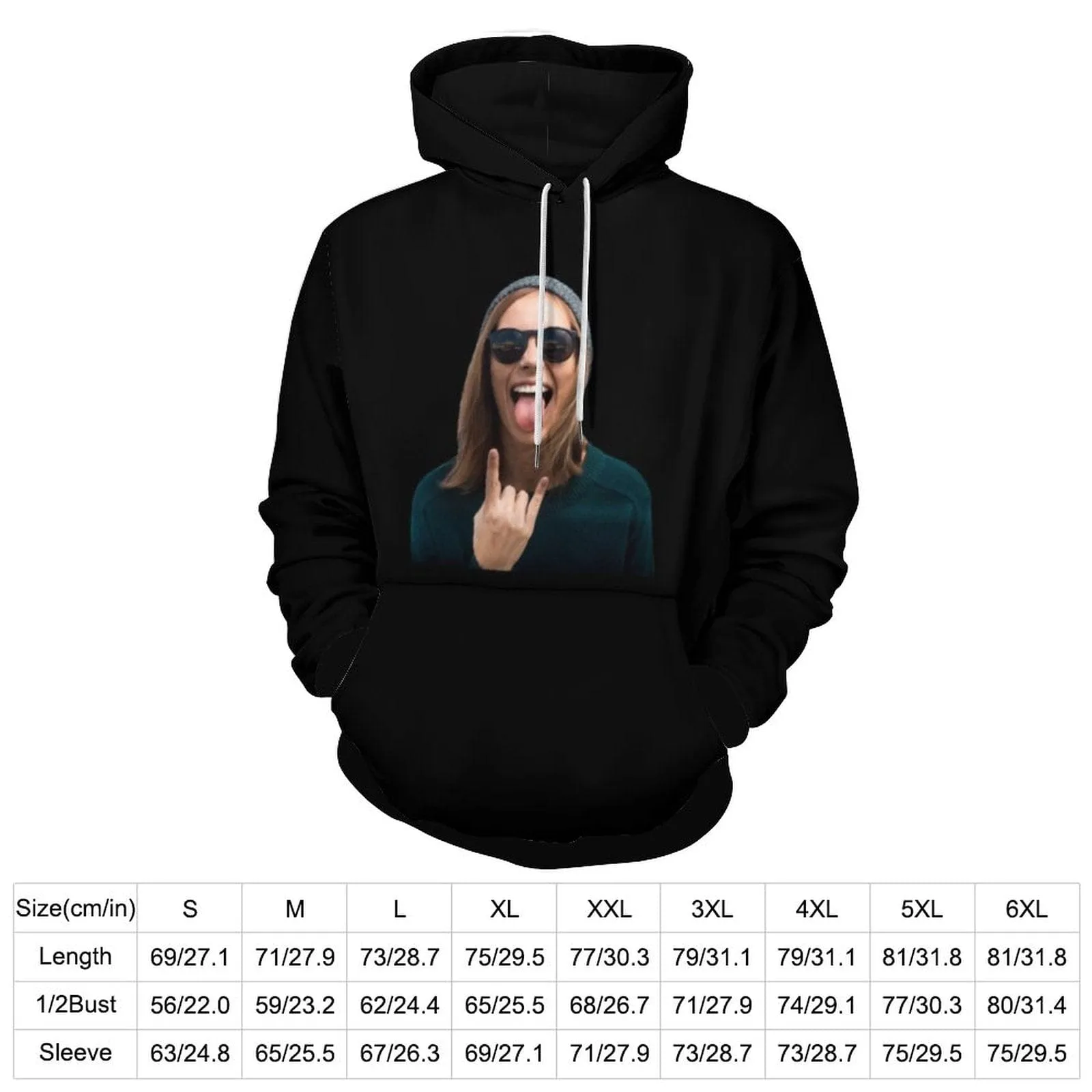 Custom Face Black Unisex Hoodie Personalized Face Black Hoodie with Design Large Size Loose Hoodie Top Outfits