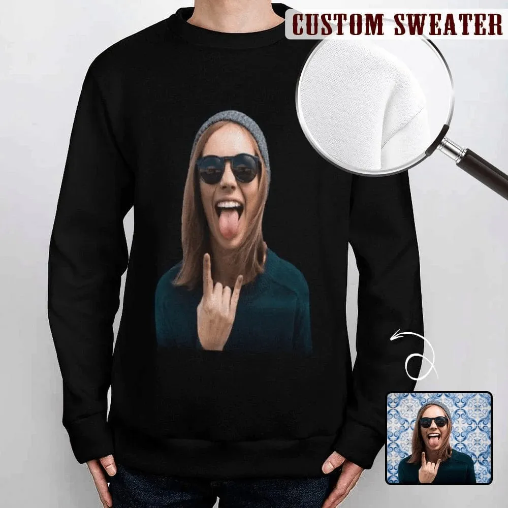 Custom Face Black Unisex Hoodie Personalized Face Black Hoodie with Design Large Size Loose Hoodie Top Outfits