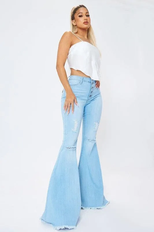Distressed Flare Jeans light Stone