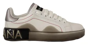 Dolce & Gabbana White Leather Shoes Womens Logo Portofino Sneakers