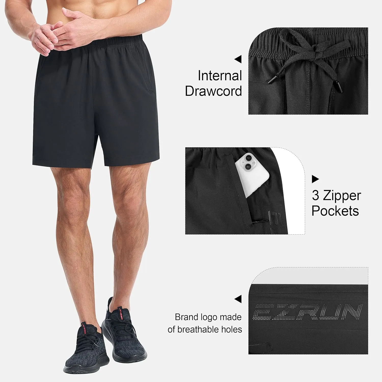 EZRUN Men's Athletic Running Shorts 7 inch Quick Dry Exercise Tennis Shorts Lightweight Workout Gym Shorts