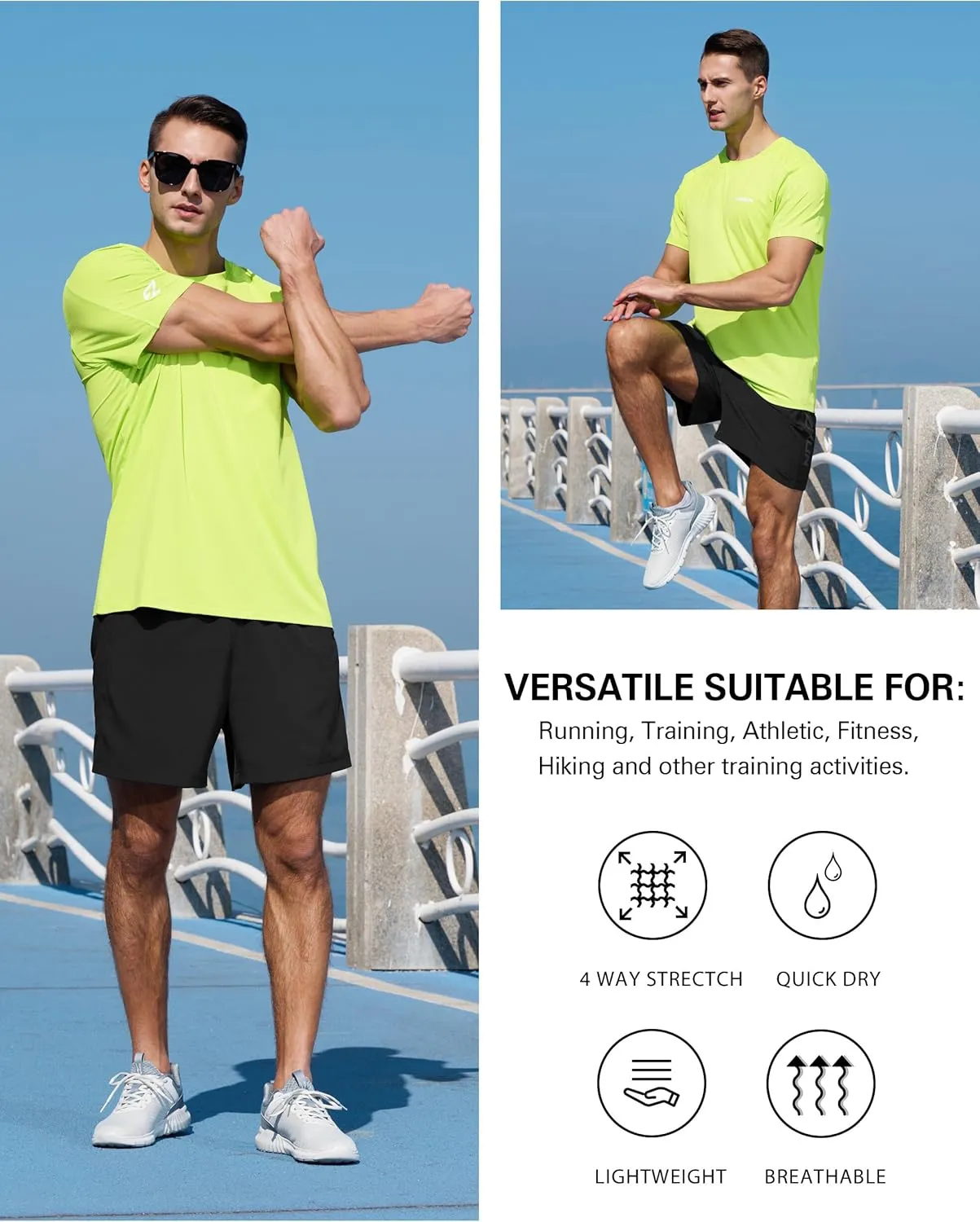 EZRUN Men's Athletic Running Shorts 7 inch Quick Dry Exercise Tennis Shorts Lightweight Workout Gym Shorts