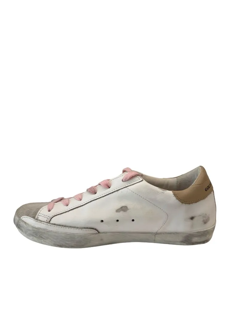 Golden Goose White Superstar Sneakers w Pink Laces. Size: 39