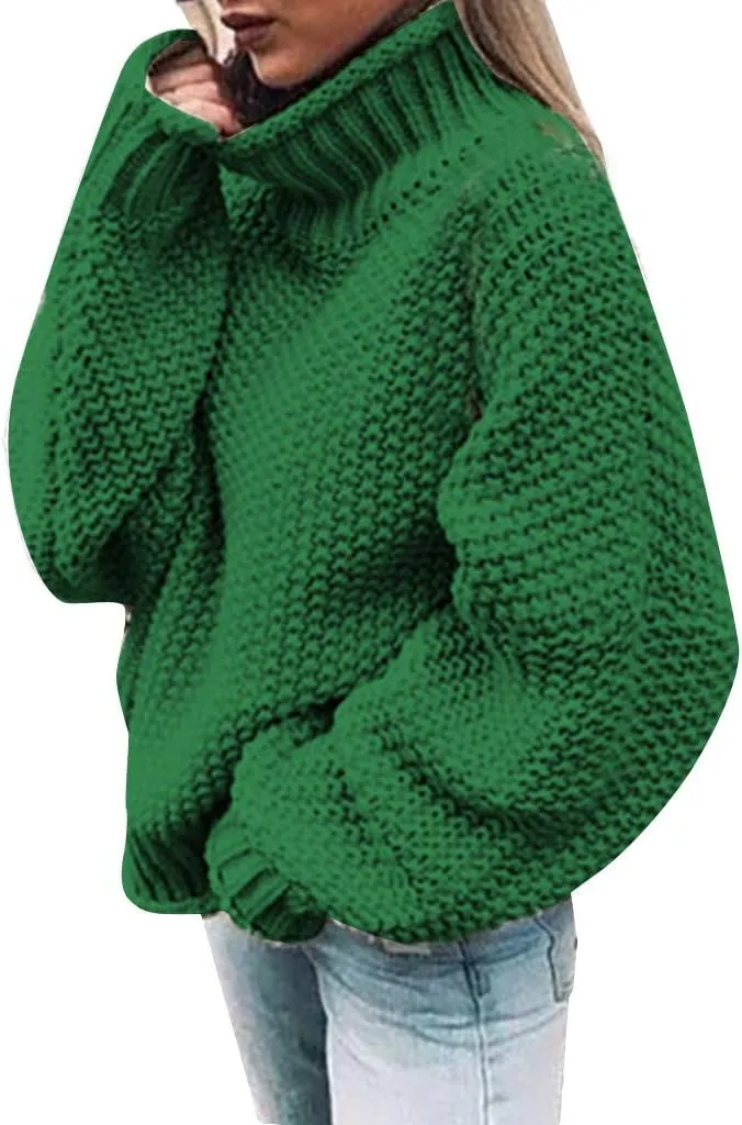 iLH Women's Fall Sweater 2024 Oversize Loose Knitted Sweaters Turtleneck Crochet Chunky Pullover Sweatshirt Jumper Tops