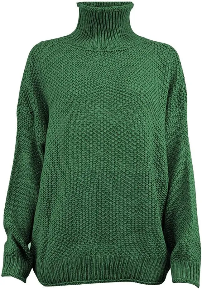 iLH Women's Fall Sweater 2024 Oversize Loose Knitted Sweaters Turtleneck Crochet Chunky Pullover Sweatshirt Jumper Tops