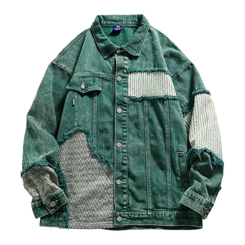 Irregular stitching distressed unisex denim jacket