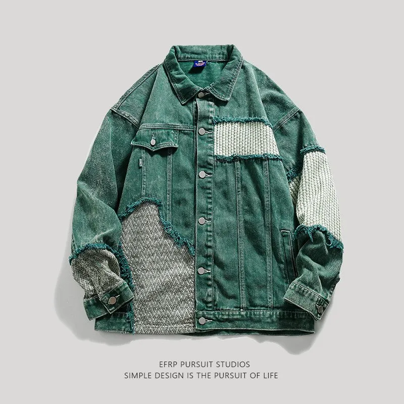 Irregular stitching distressed unisex denim jacket