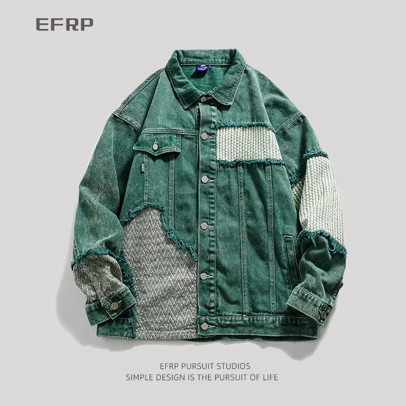 Irregular stitching distressed unisex denim jacket