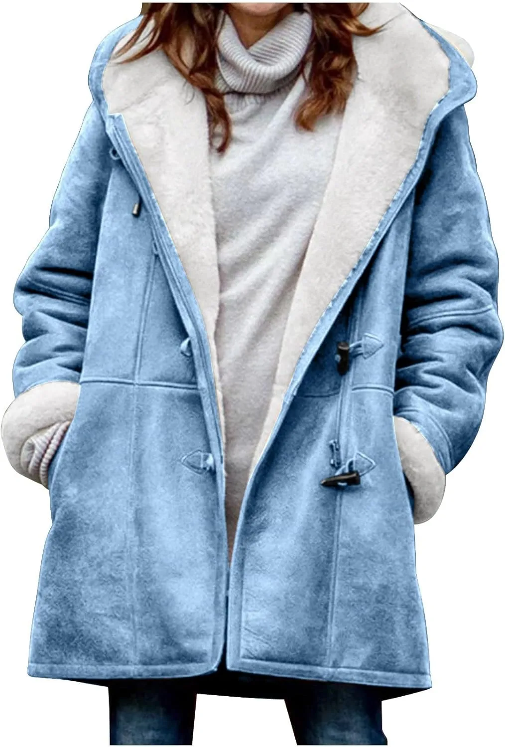 Jackets for Women 2024 Warm Sherpa Fleece Lined Distressed Jackets Hooded Parka Faux Suede Pea Coat Outerwear