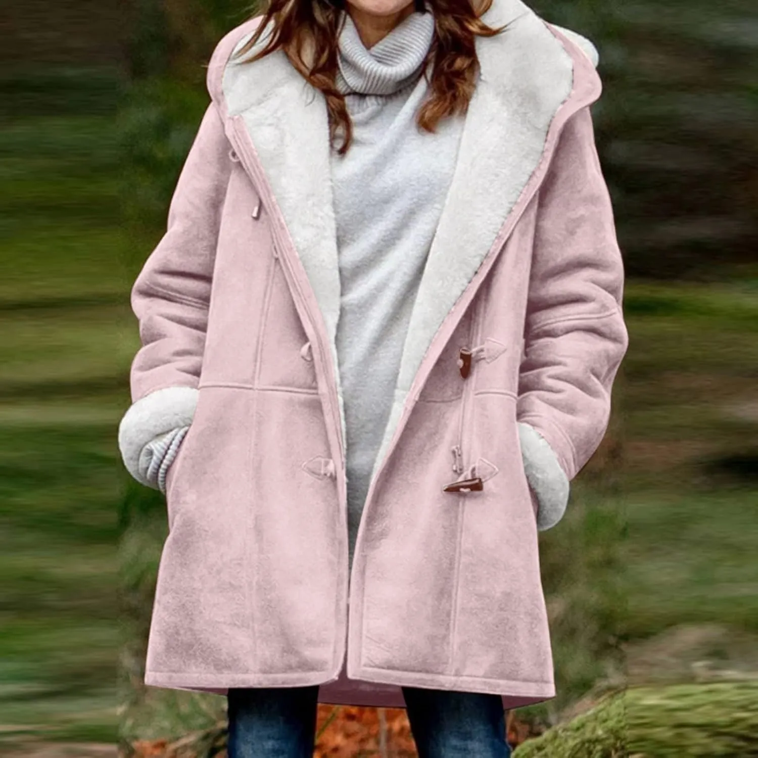 Jackets for Women 2024 Warm Sherpa Fleece Lined Distressed Jackets Hooded Parka Faux Suede Pea Coat Outerwear