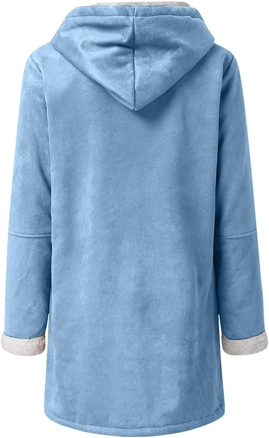 Jackets for Women 2024 Warm Sherpa Fleece Lined Distressed Jackets Hooded Parka Faux Suede Pea Coat Outerwear