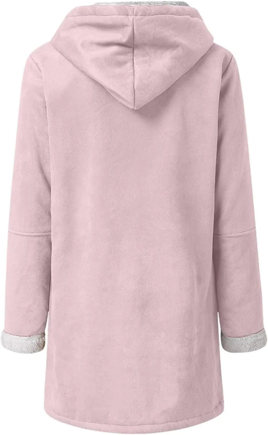 Jackets for Women 2024 Warm Sherpa Fleece Lined Distressed Jackets Hooded Parka Faux Suede Pea Coat Outerwear
