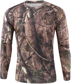 Long Sleeve Camo Hunting Shirts for Men Vintage Military Athletic Compression Shirt Workout Running Hiking Training Tee Tops