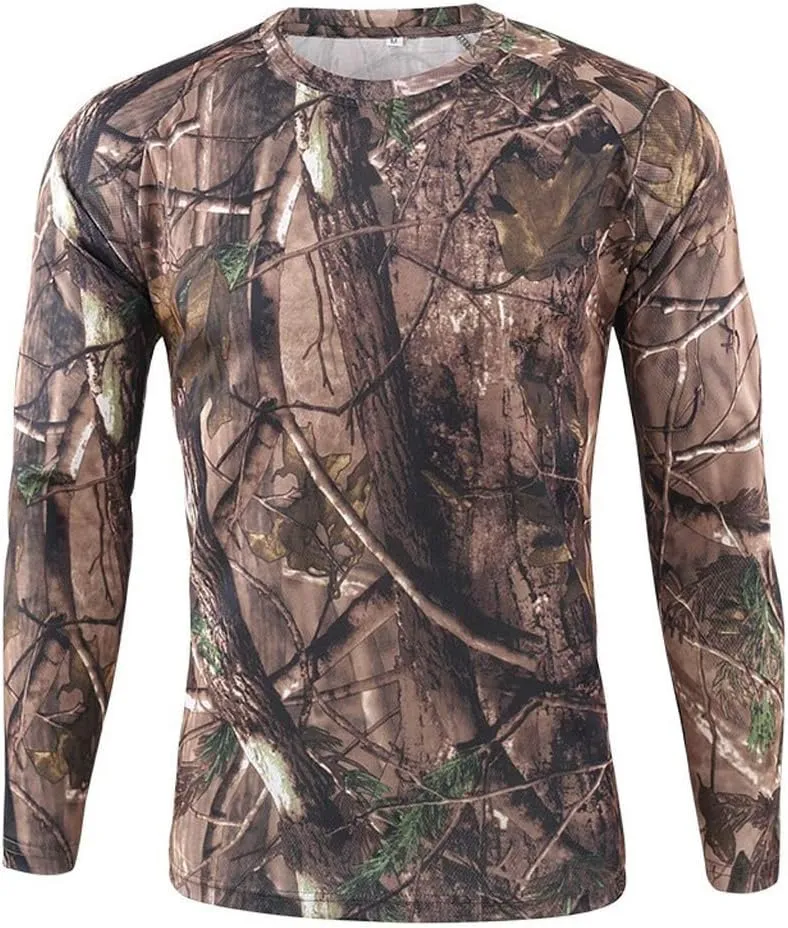 Long Sleeve Camo Hunting Shirts for Men Vintage Military Athletic Compression Shirt Workout Running Hiking Training Tee Tops