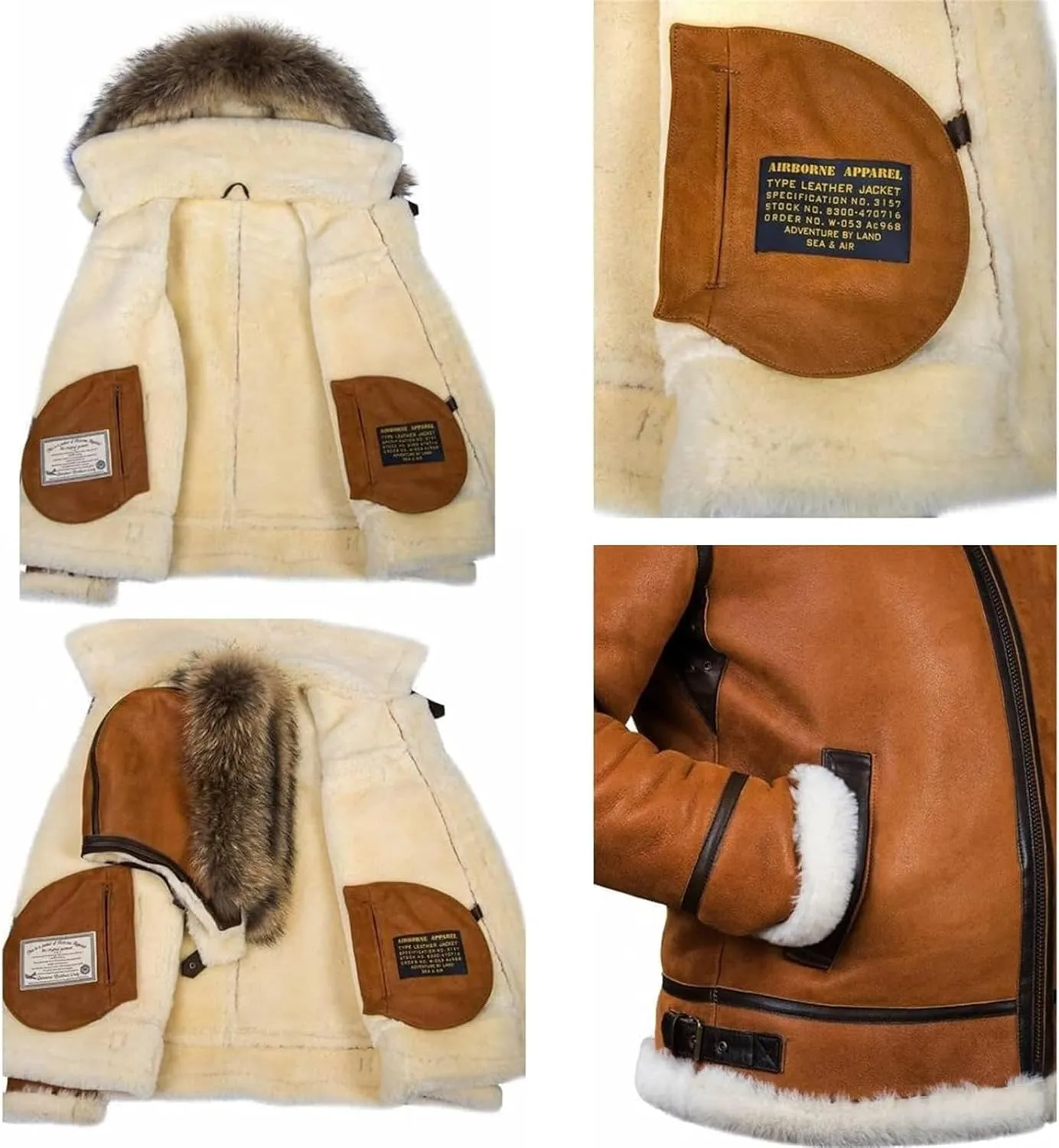 Mens Faux Suede Shearling Leather Coat B3 Bomber Jacket with Sheepskin Distressed Vintage Aviator Shearling