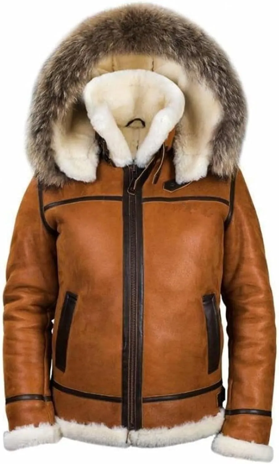 Mens Faux Suede Shearling Leather Coat B3 Bomber Jacket with Sheepskin Distressed Vintage Aviator Shearling