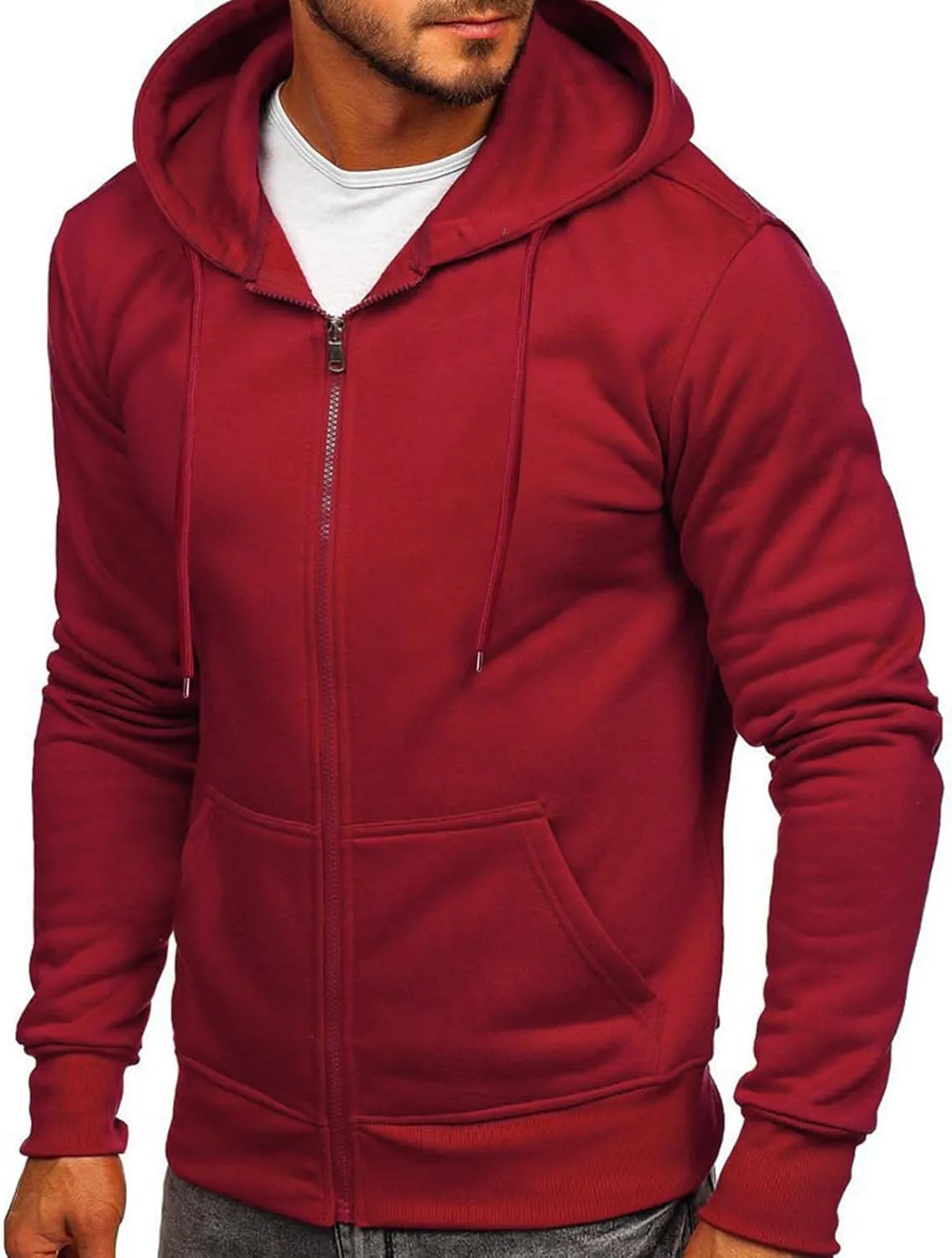 Men's Full Zip Hooded Sweatshirt Drawstring Long Sleeve Jacket Casual Solid Workout Athletic Running Hoodies Top with Pockets