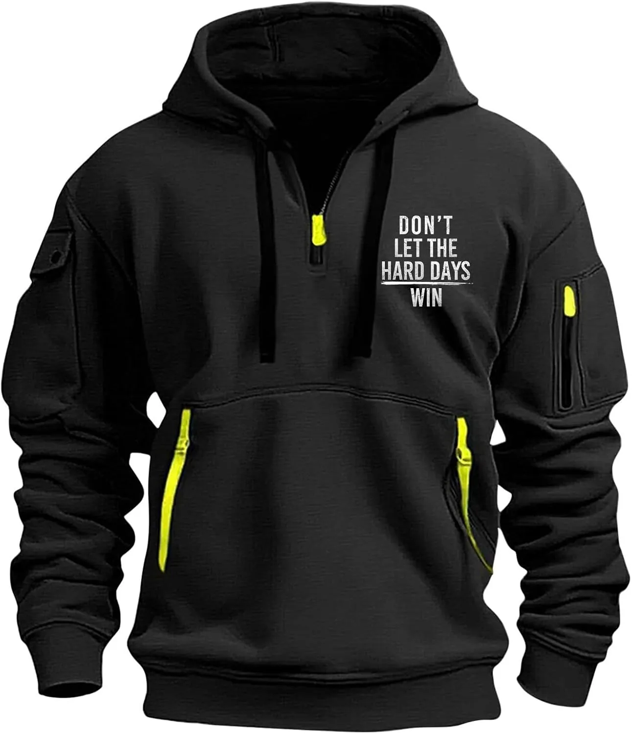 Mens Hoodies Quarter Zip Long Sleeve Tactical Sweatshirt Workout Pullover Shirt Loose Hooded Sweatshirt with Pockets