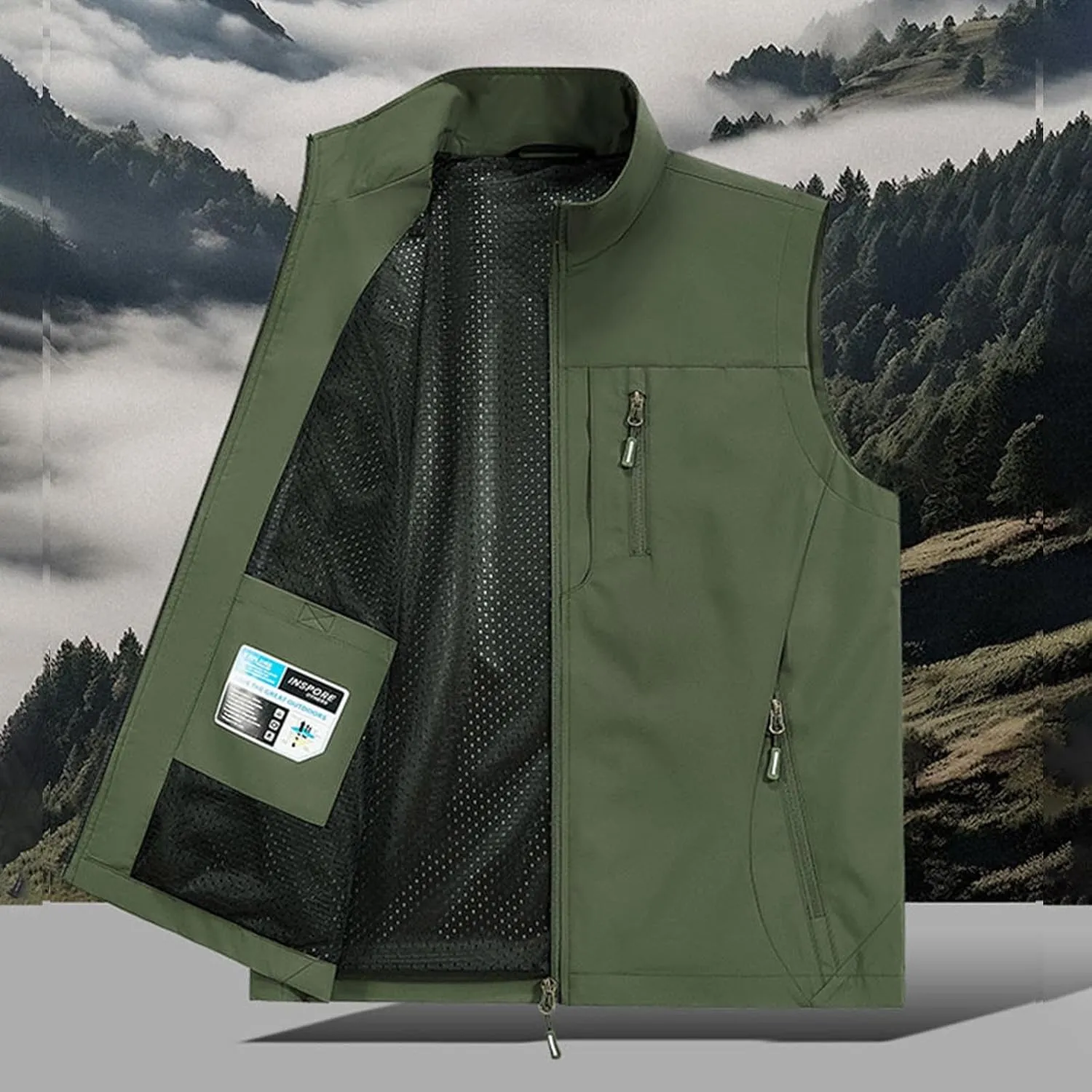Men's Lightweight Vest Zipper Softshell Sleeveless Quick Dry Jacket Multi Pcokets Cycling Travel Hiking Running Golf