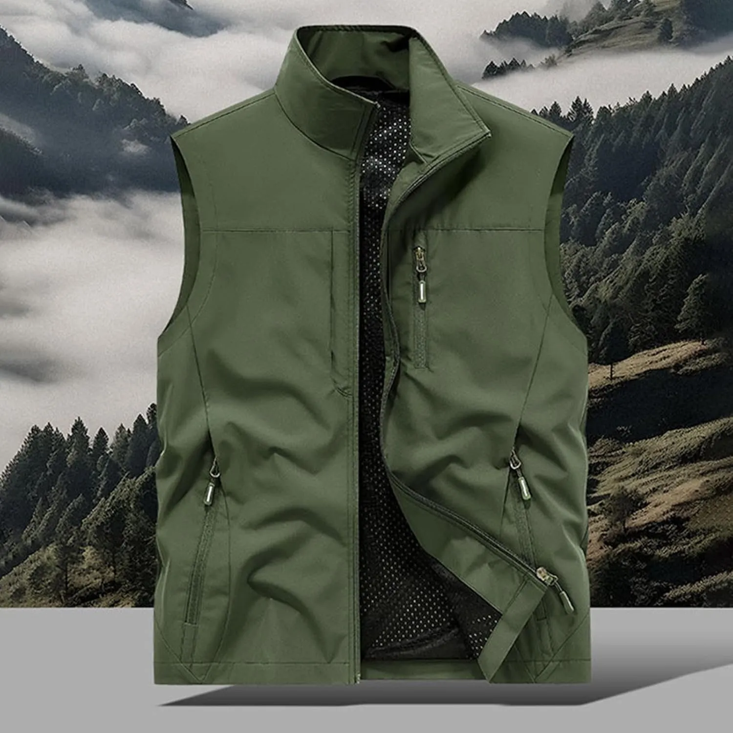 Men's Lightweight Vest Zipper Softshell Sleeveless Quick Dry Jacket Multi Pcokets Cycling Travel Hiking Running Golf