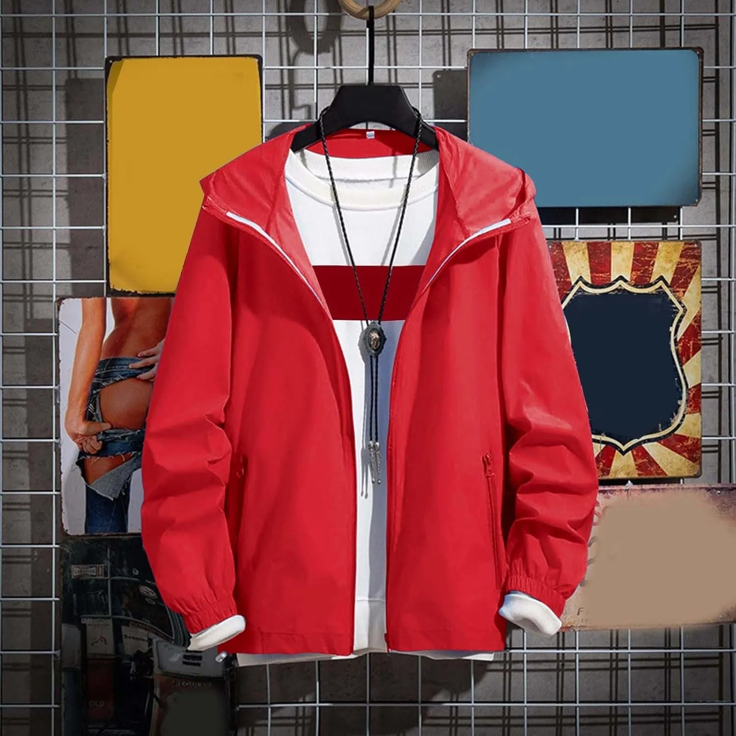 Mens Packable Rain Jacket Oversize Lightweight Waterproof Hooded Raincoat Golf Cycling Running Hiking Windbreaker