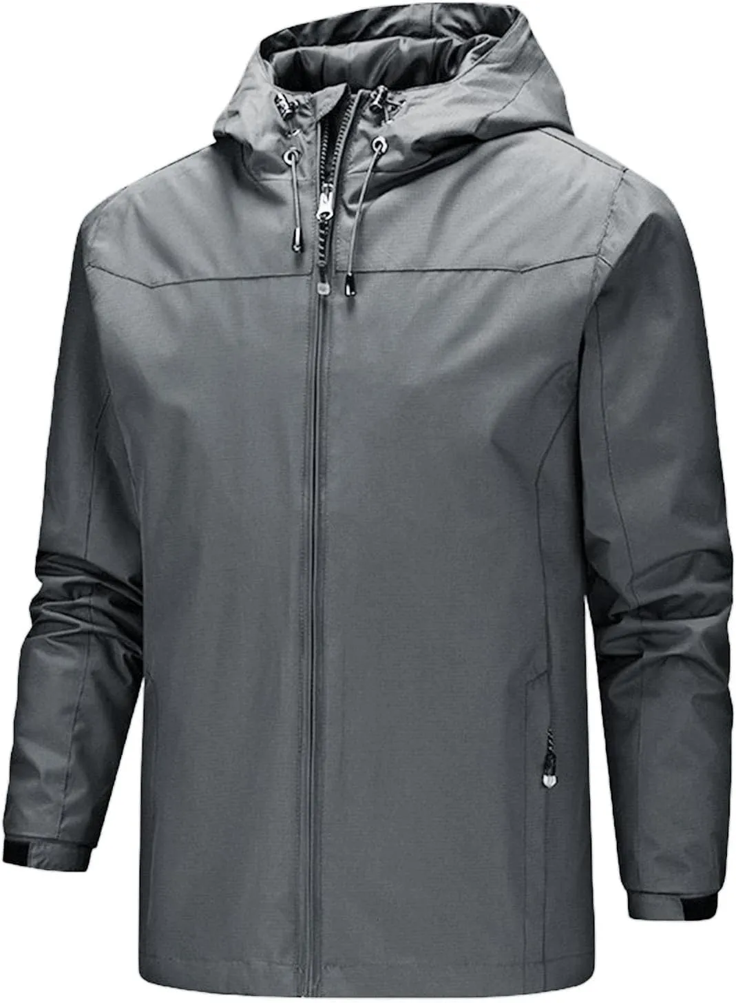 Mens Packable Rain Jackets Windproof Waterproof Lightweight Shell Raincoat with Detachable Hood for Hiking Running