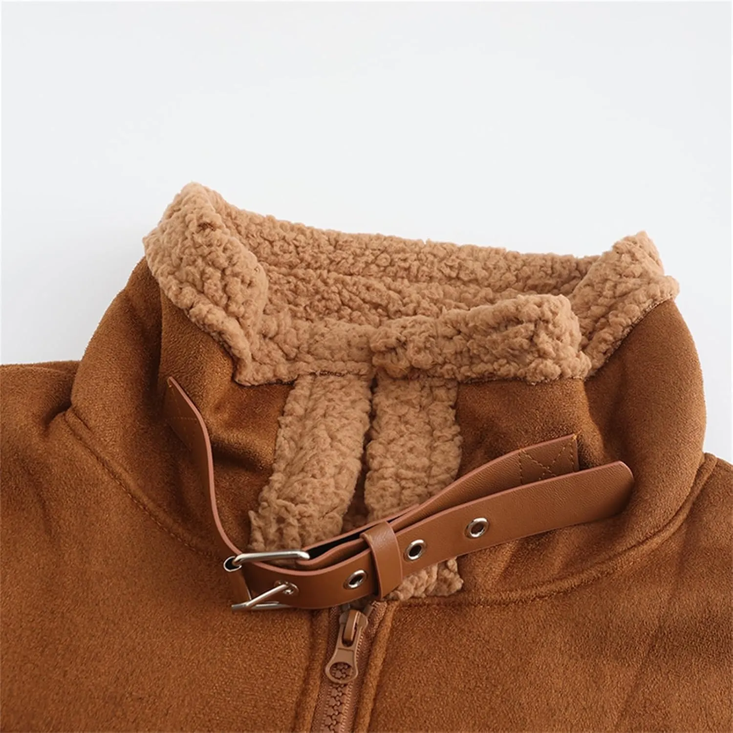Mens Winter Jacket Sherpa Lined Faux Fur Bomber Aviator Jacket Warm Shearling Leather Coat Zip Up Outwear