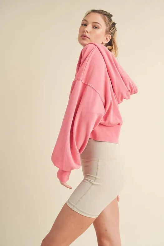 Mineral Wash Zip-Up Hoodie Pink